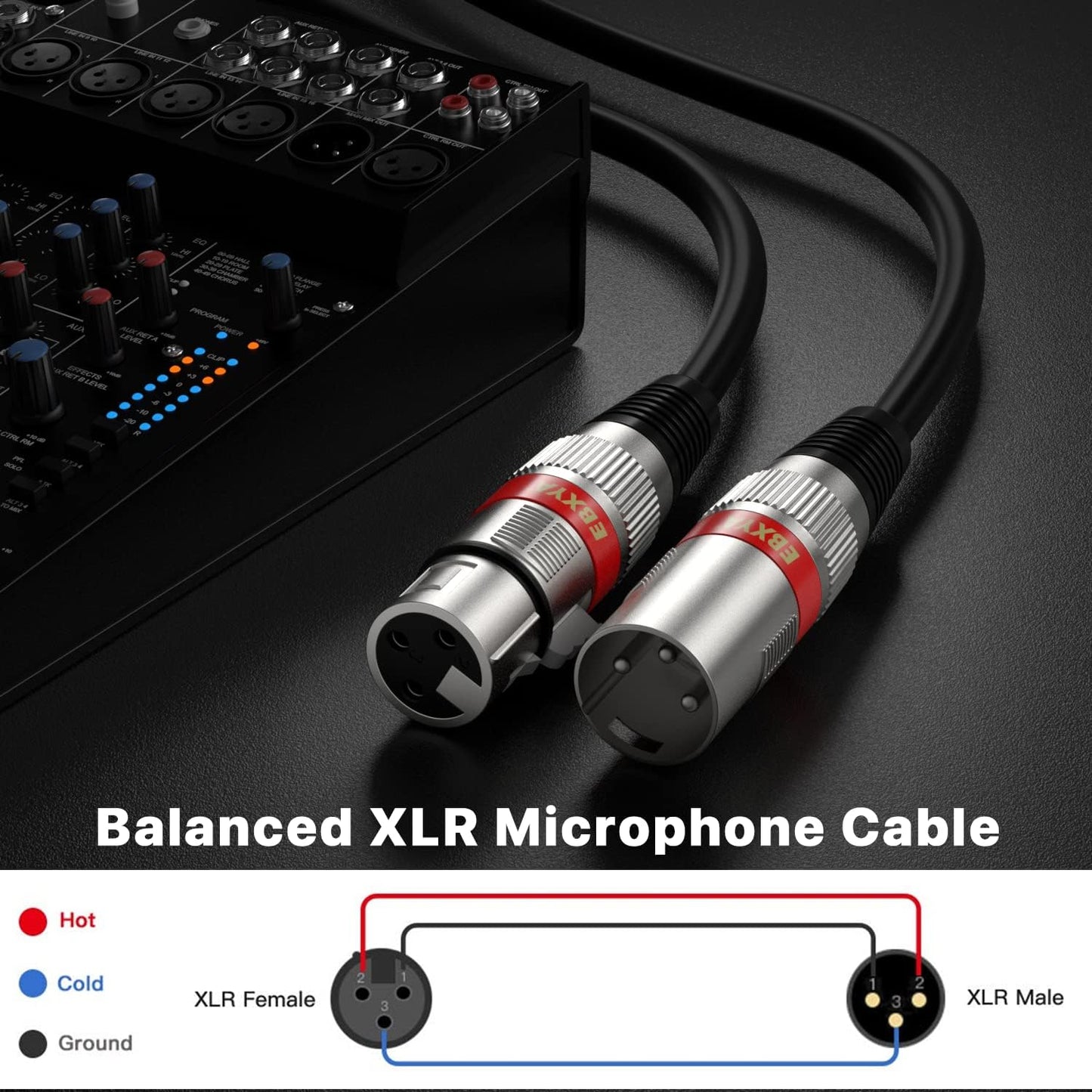 EBXYA XLR Cable 15ft 4 Packs - Premium Balanced DMX Cable with 3-Pin XLR Male to Female Microphone Cable, Black