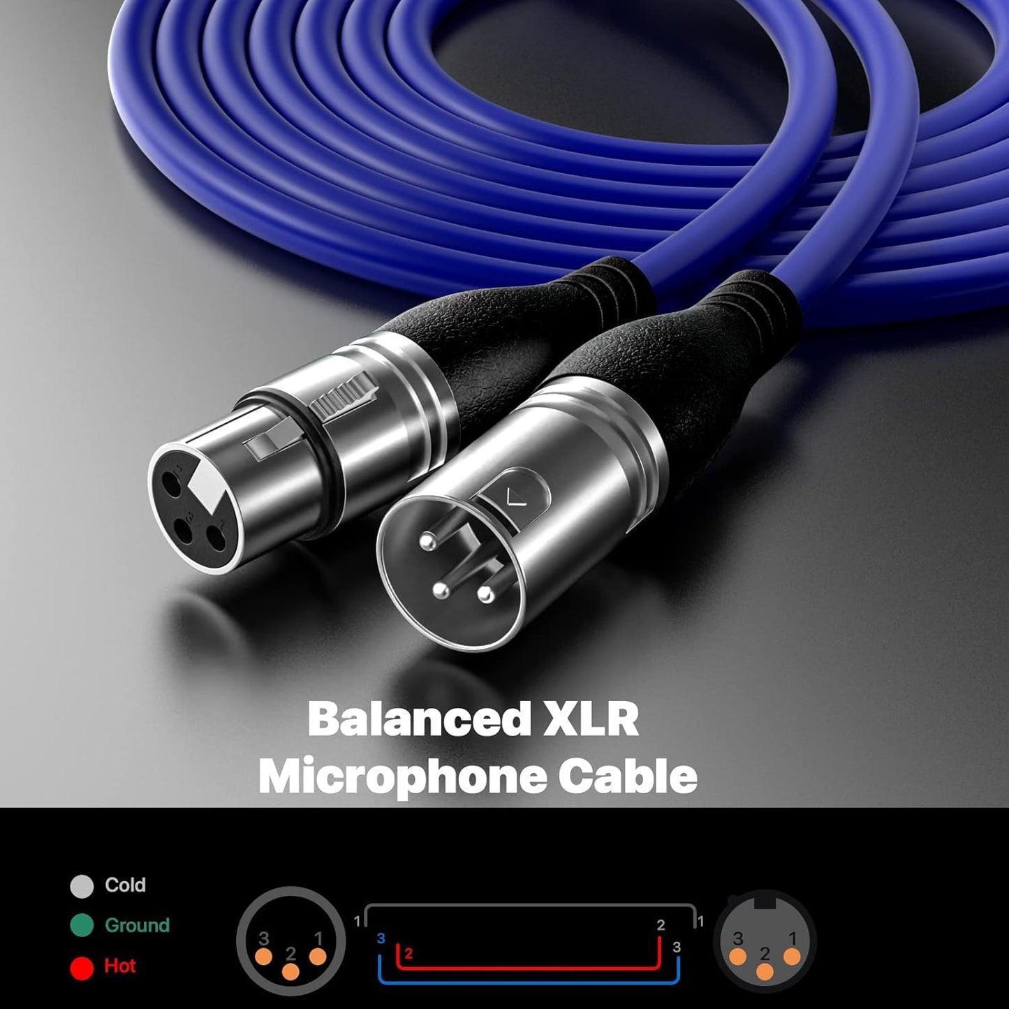 EBXYA XLR Cable 50ft 2 Packs - Premium Balanced Microphone Cable with 3-Pin XLR Male to Female Mic Speaker Cable