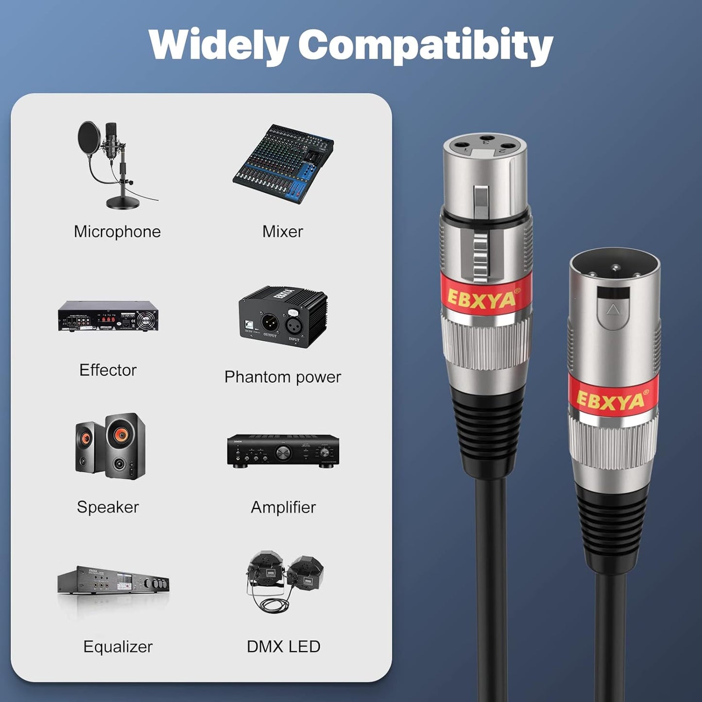 EBXYA XLR Cable 15ft 4 Packs - Premium Balanced DMX Cable with 3-Pin XLR Male to Female Microphone Cable, Black