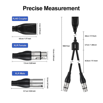 EBXYA 3 Pin XLR to RJ45 Cable Set - RJ45 to (1) Male & (1) Female XLR DMX Cable, XLR Audio Cable for Stage and Recording Studio 1 Pair 3Feet