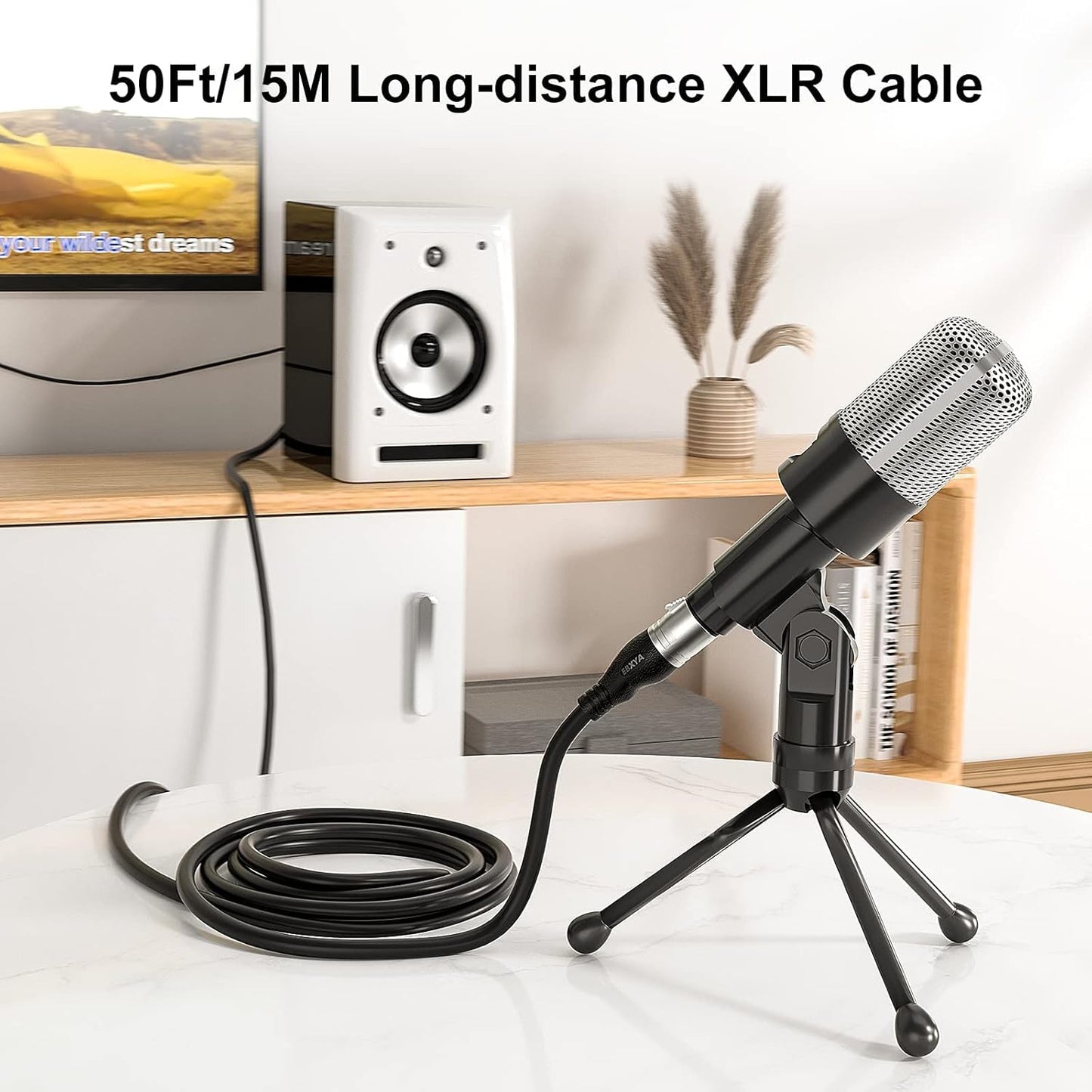 EBXYA XLR Cable 50ft 2 Packs - Premium Balanced Microphone Cable with 3-Pin XLR Male to Female Mic Speaker Cable