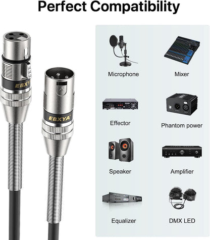 EBXYA XLR Cables, XLR Male to Female Balanced 3 Pin Metal Spring Microphone Cable Compatible with Mixers, Speakers, Amplifiers, Mic
