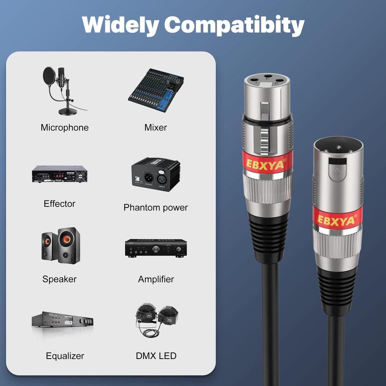 EBXYA XLR Cable 20ft 4 Pack - Mic Cables Balanced DMX Cable Male to Female Suitable for Microphones, Radio Station, Stage Lighting