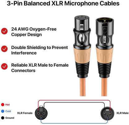 EBXYA XLR Microphone Cable - XLR Male to Female Cable 6ft 4-Packs with 3-Pin Balanced XLR Cables Suitable for Mic Mixer, Recording Studio, Speaker Be the first to review this product...，Red, yellow, orange, and green four colors