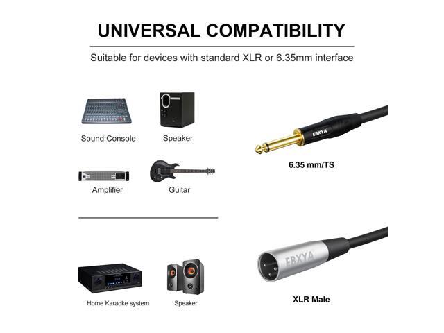 EBXYA XLR Male to 1/4 Inch TS Mono Unbalanced Microphone Cable 6Ft, 6.35mm to XLR Cable, 2 PCS