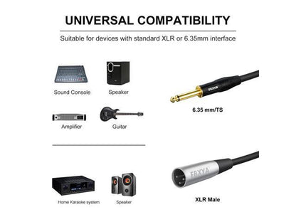 EBXYA XLR Male to 1/4 Inch TS Mono Unbalanced Microphone Cable 6Ft, 6.35mm to XLR Cable, 2 PCS