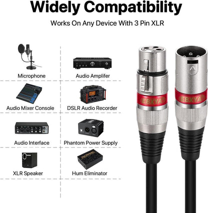 EBXYA XLR Cable 20ft 4 Pack - Mic Cables Balanced DMX Cable Male to Female Suitable for Microphones, Radio Station, Stage Lighting