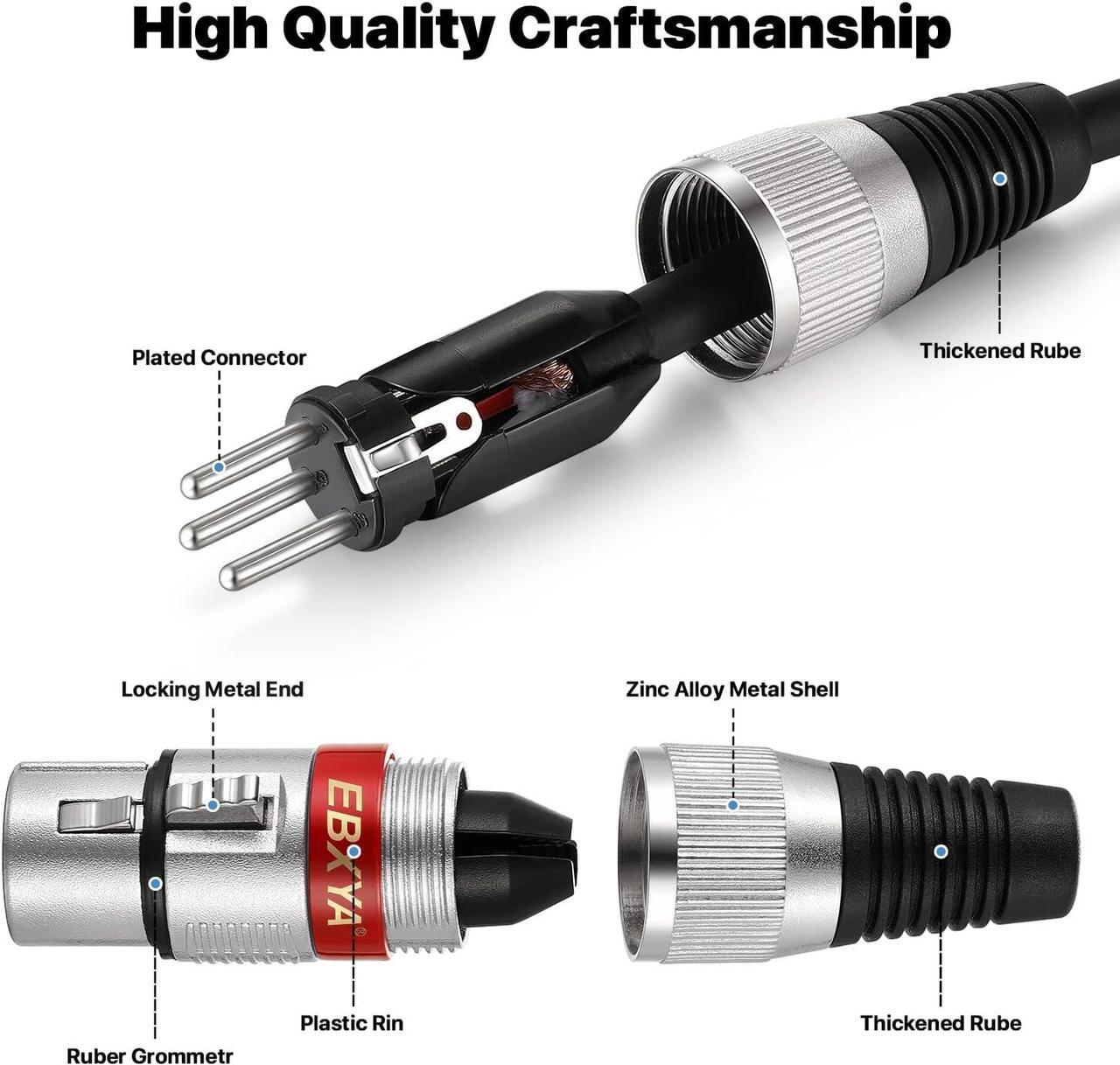 EBXYA XLR Cable 20ft 4 Pack - Mic Cables Balanced DMX Cable Male to Female Suitable for Microphones, Radio Station, Stage Lighting