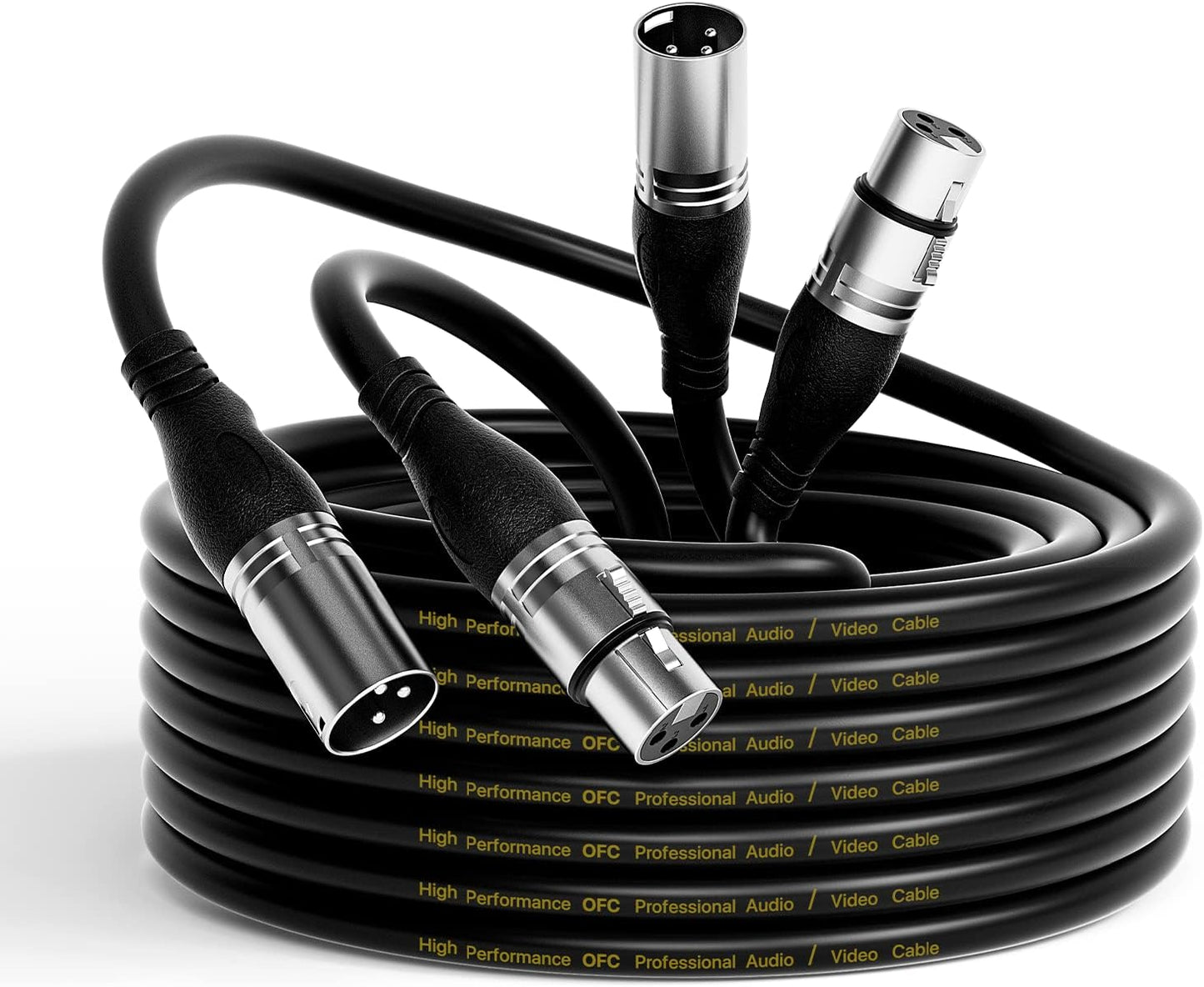 EBXYA XLR Cable- Premium Balanced Microphone Cable with 3-Pin XLR Male to Female Mic Speaker Cable, Black 50 Feet-2 Pack Black