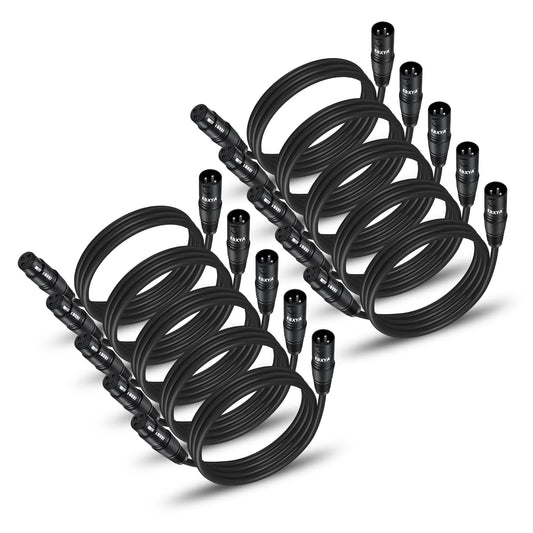 EBXYA XLR Cable 3 Ft 10 Pack, Premium XLR Male to Female Microphone Patch Cables 3 Pin Mic Cords DMX512 Lighting Cable Compatible with Speakers, Mixer, Stage Lighting