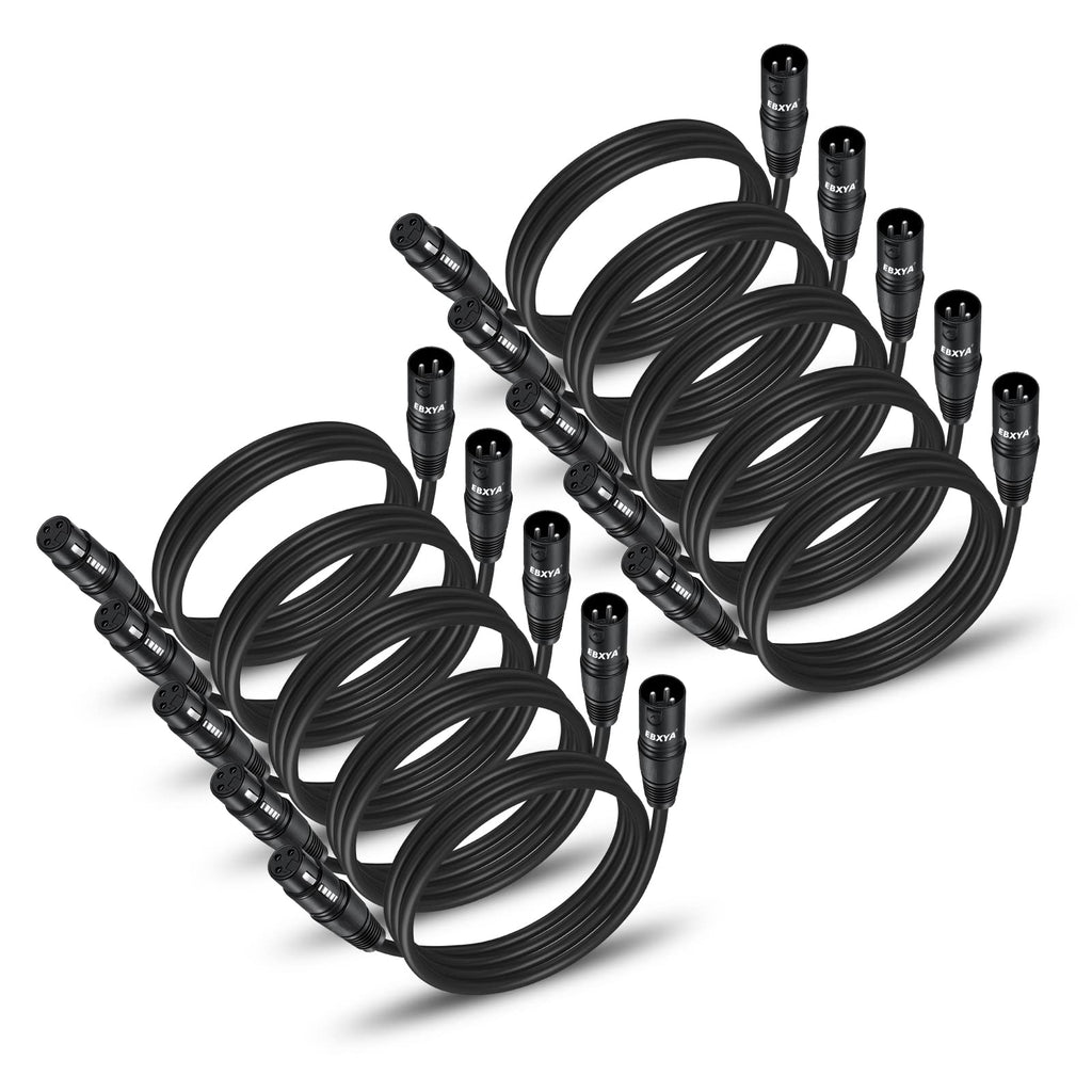 EBXYA XLR Cable 3 Ft 10 Pack, Premium XLR Male to Female Microphone Patch Cables 3 Pin Mic Cords DMX512 Lighting Cable Compatible with Speakers, Mixer, Stage Lighting