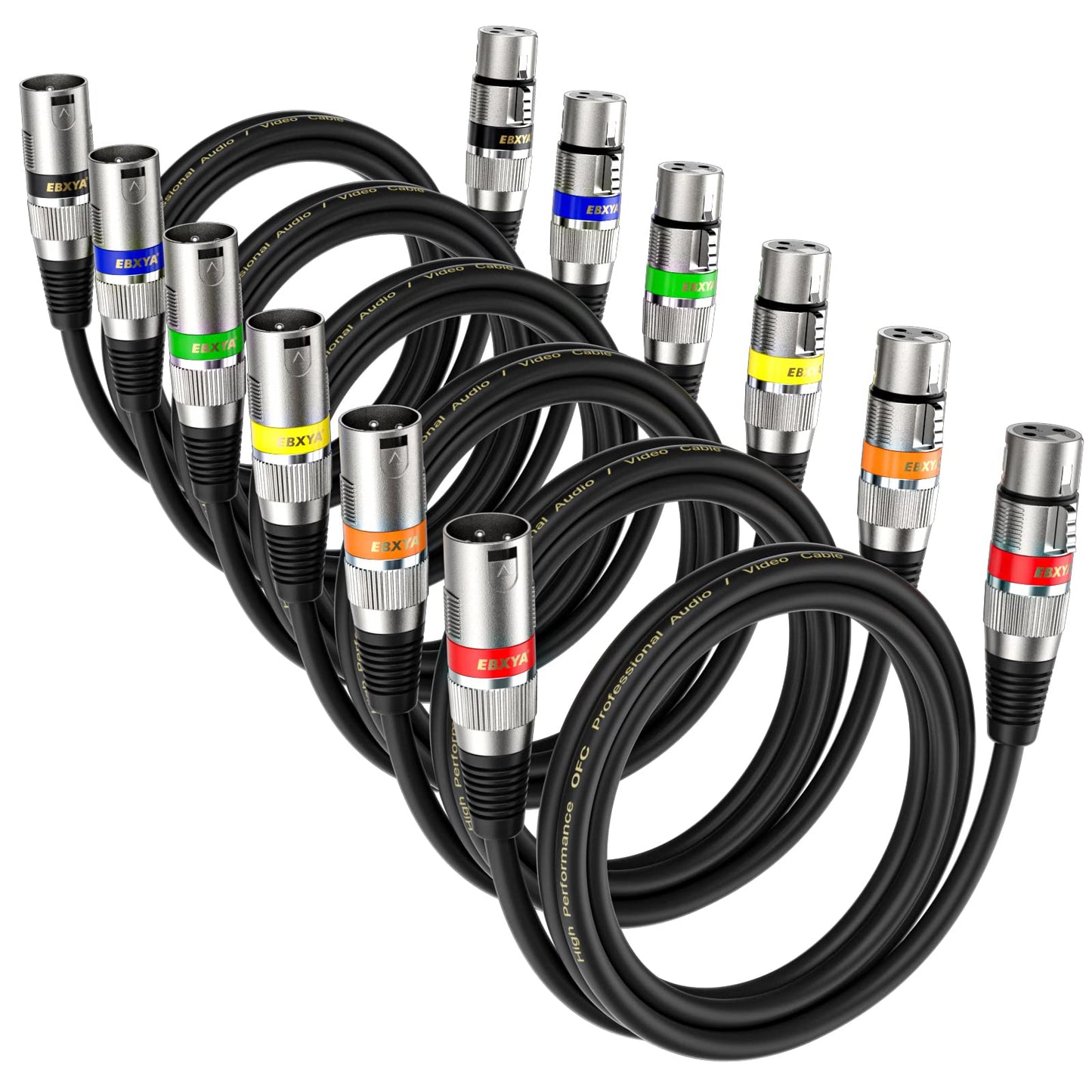 EBXYA XLR Cable 2ft 10 Pack 3 Pins Balanced XLR Microphone Cable Male to Female Suitable for Audio Mixer, Speaker Systems, Radio Station