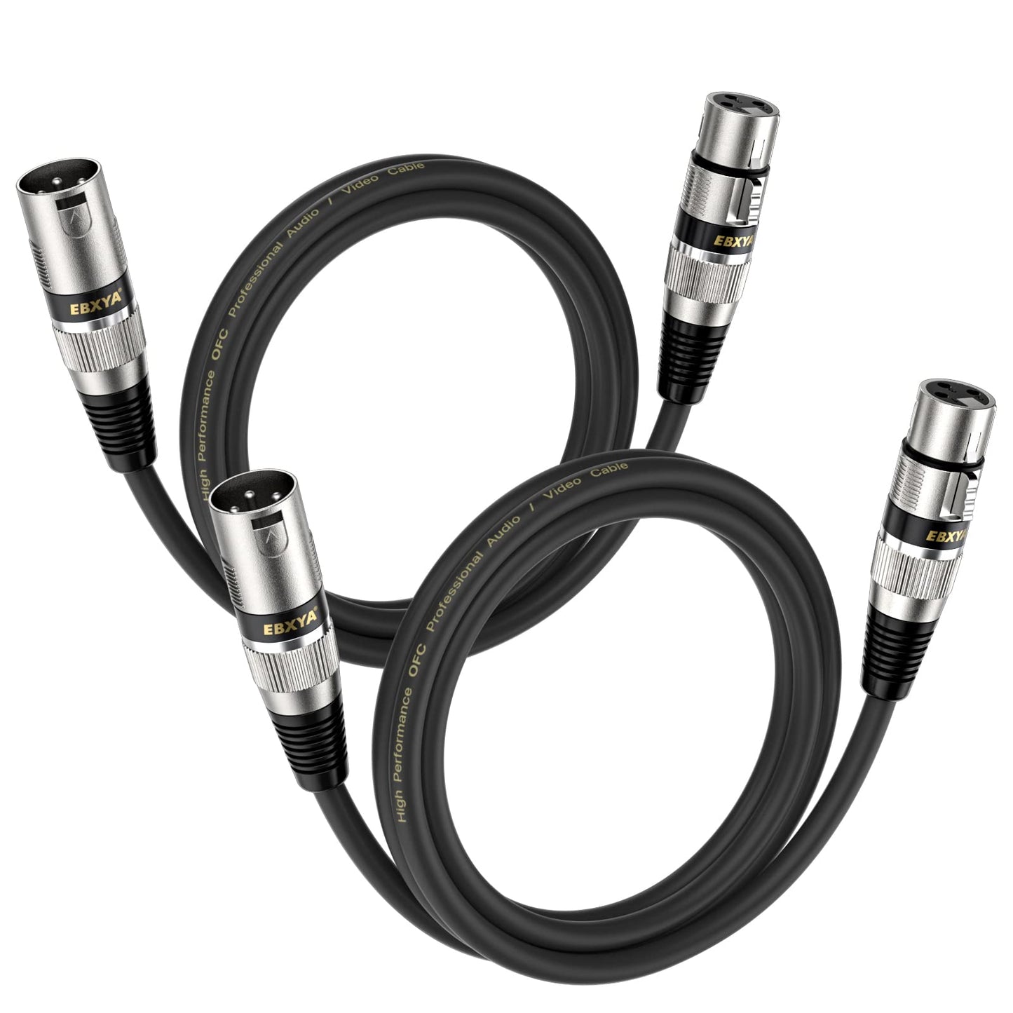 EBXYA XLR Cable 15ft 4 Packs - Premium Balanced DMX Cable with 3-Pin XLR Male to Female Microphone Cable, Black
