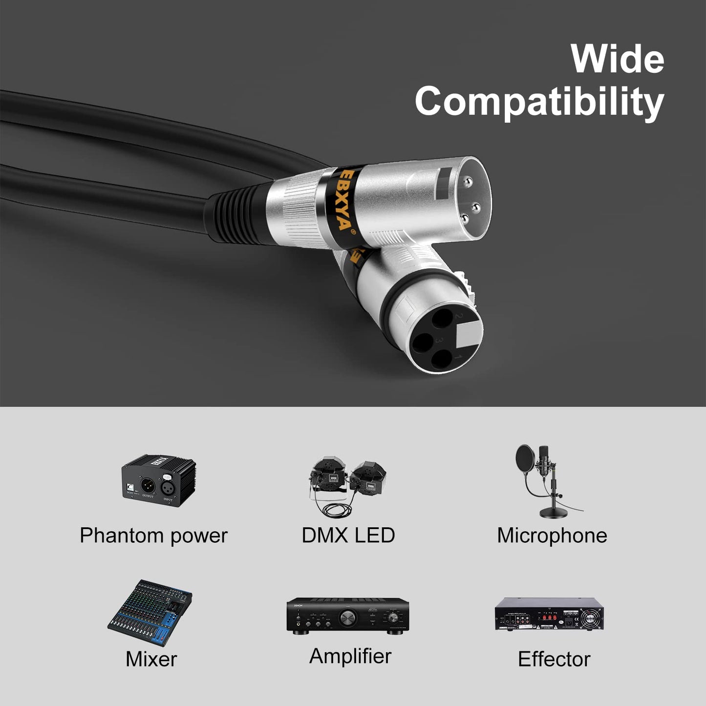 EBXYA XLR Cable 15ft 4 Packs - Premium Balanced DMX Cable with 3-Pin XLR Male to Female Microphone Cable, Black