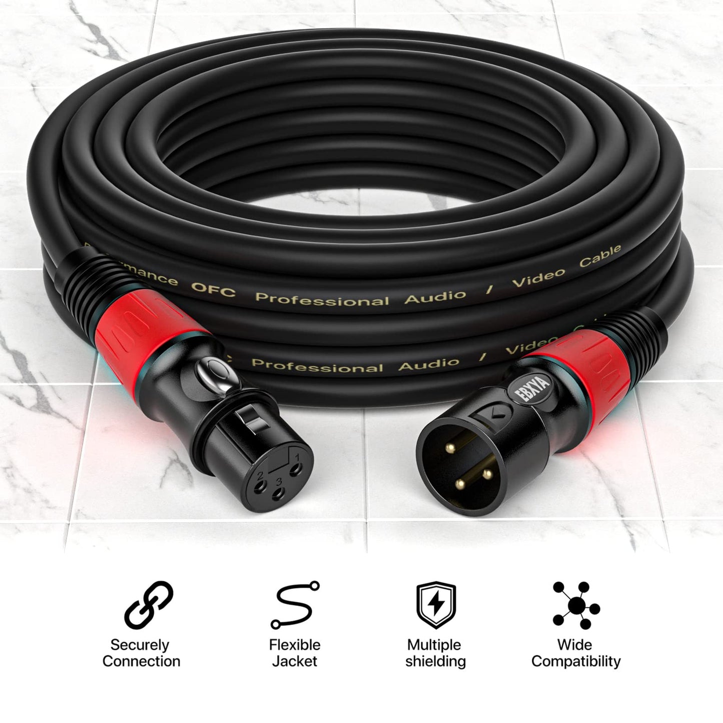 EBXYA XLR Microphone Cable - XLR Male to Female Cable 6ft 4-Packs with 3-Pin Balanced XLR Cables for Mic Mixer, Recording Studio, Speaker