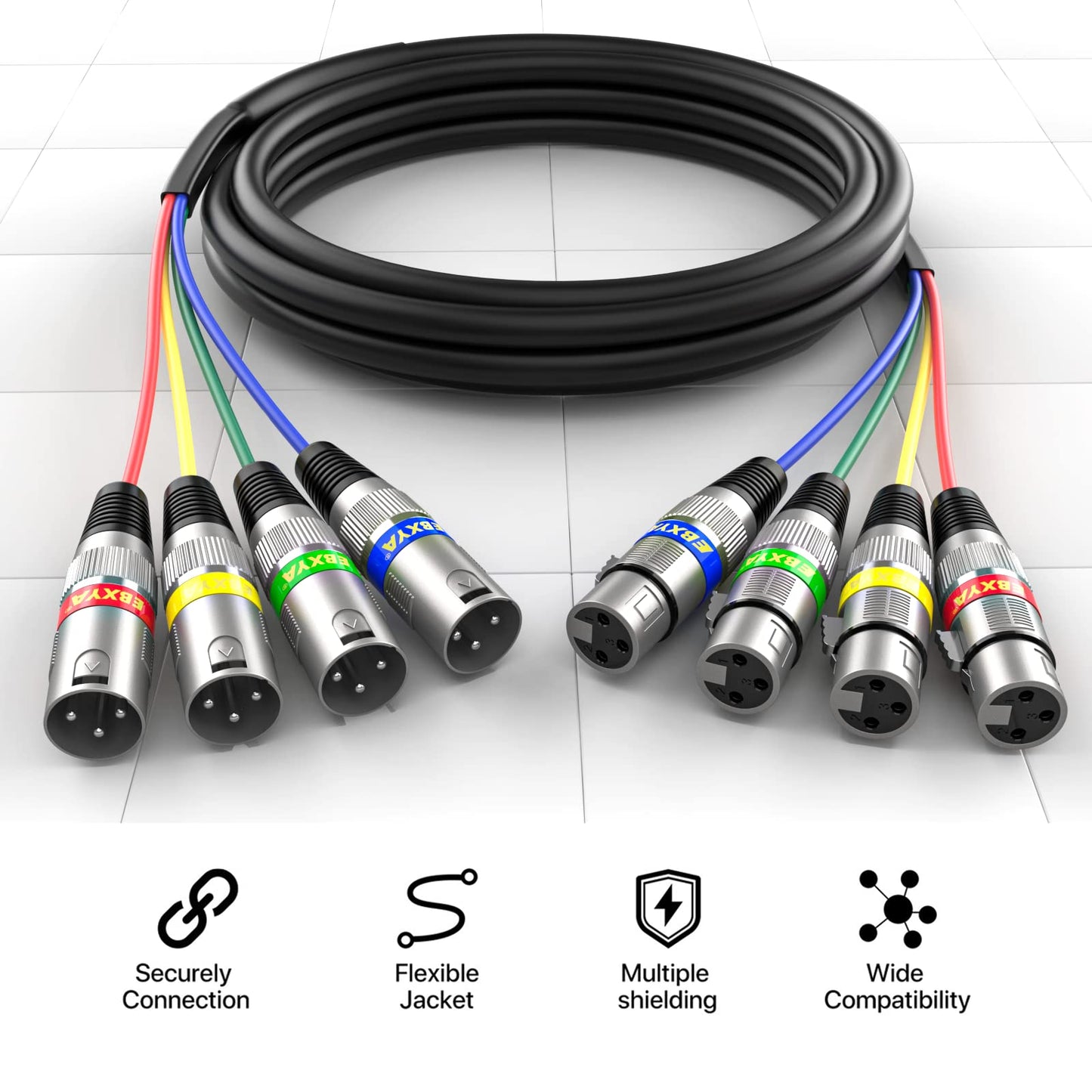 EBXYA XLR Cable 15ft 4 Packs - Premium Balanced DMX Cable with 3-Pin XLR Male to Female Microphone Cable, Black