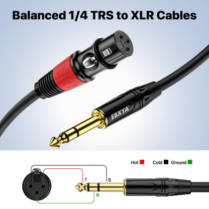 EBXYA XLR Female to 1/4 Inch TRS - Balanced XLR Microphone Cable to 6.35mm Jack Lead, 3 Feet 2 Pack