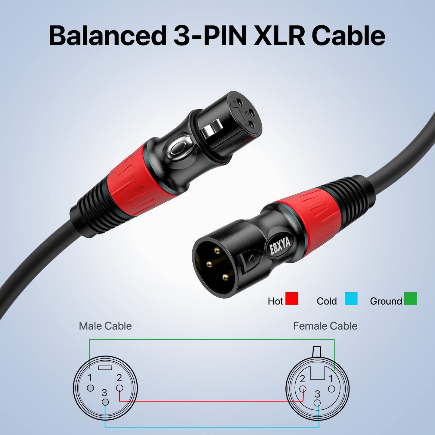 EBXYA XLR Microphone Cable - XLR Male to Female Cable 6ft 4-Packs with 3-Pin Balanced XLR Cables for Mic Mixer, Recording Studio, Speaker