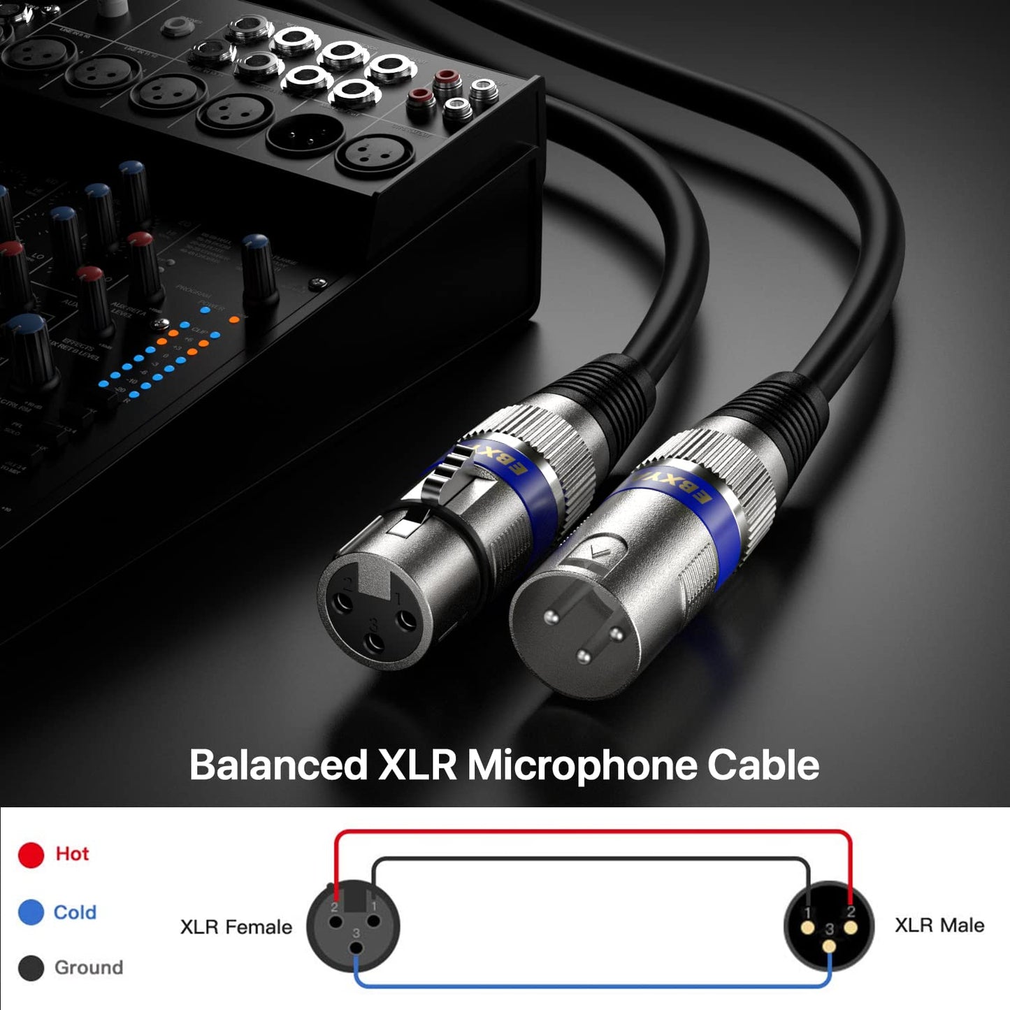 EBXYA XLR Cable 2ft 10 Pack 3 Pins Balanced XLR Microphone Cable Male to Female Suitable for Audio Mixer, Speaker Systems, Radio Station