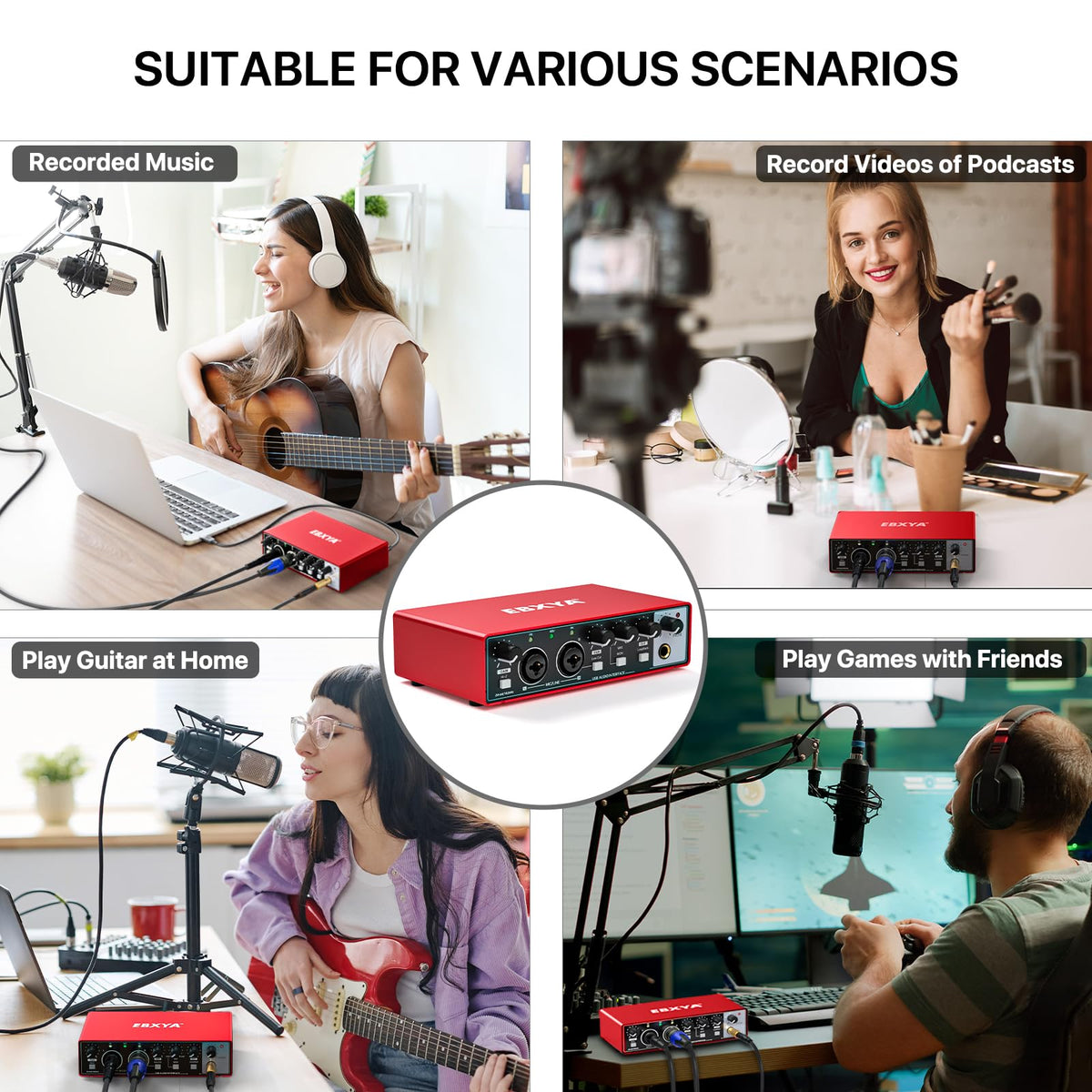 USB Audio Interface for PC, 2i2 Computer Audio Interface for Recording ...
