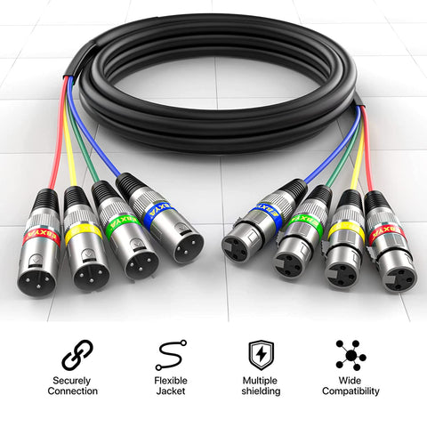 EBXYA XLR Snake Cables 4 Colored, 4-Channel Microphone Patch Cable XLR Male to Female, Recording Snake for Live, Recording,