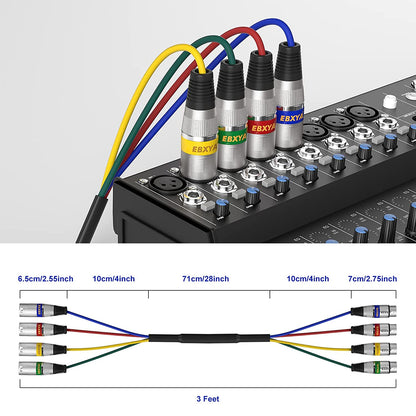 EBXYA XLR Snake Cables 4 Colored, 4-Channel Microphone Patch Cable XLR Male to Female, Recording Snake for Live, Recording,