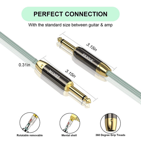EBXYA Guitar Cable , 1/4 Inch TS Instrument Cable Green, Professional Electric Instrument Cable Bass AMP Cord for Electric Guitar, Bass, Electric Mandolin, Pro Audio