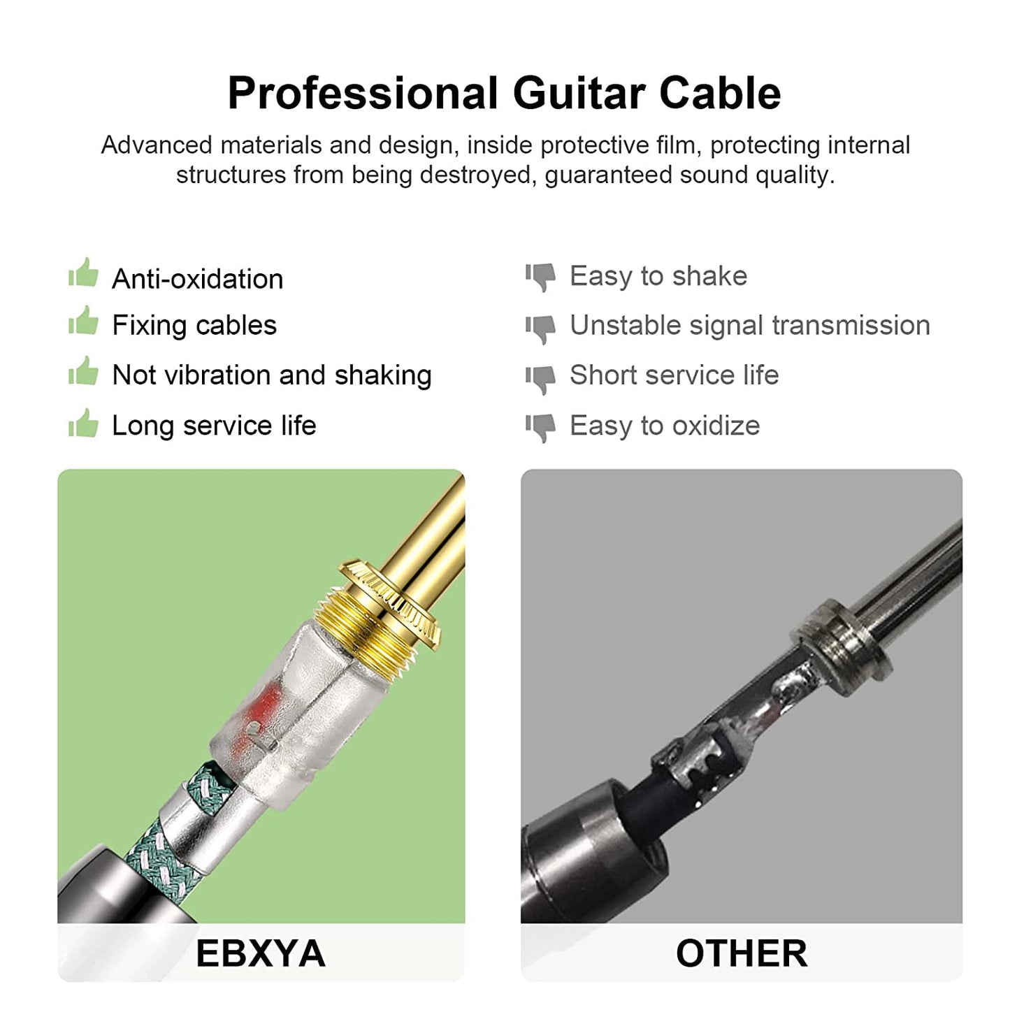 EBXYA Guitar Cable , 1/4 Inch TS Instrument Cable Green, Professional Electric Instrument Cable Bass AMP Cord for Electric Guitar, Bass, Electric Mandolin, Pro Audio
