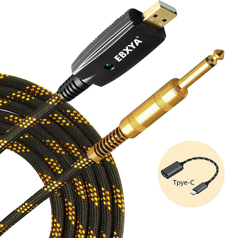 EBXYA USB Guitar Cable , Gold Plated 1/4 Inch Plug to USB Interface Cable Professional Guitar Bass to PC USB Recording Cord Adaptor