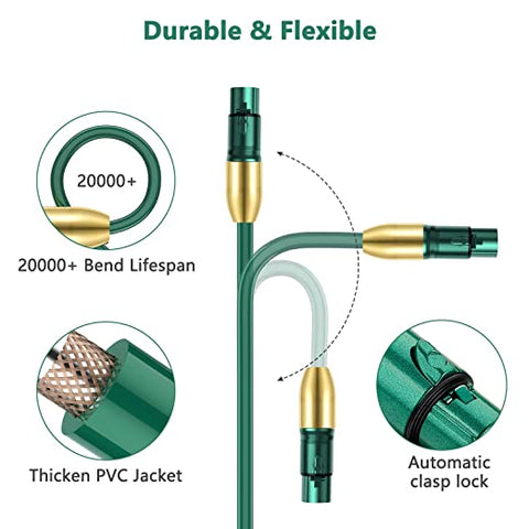 EBXYA XLR Microphone Cable, XLR Cable 22AWG Gold Plated 3 Pin Balanced XLR Male to Female, Green Microphone XLR Audio Cable