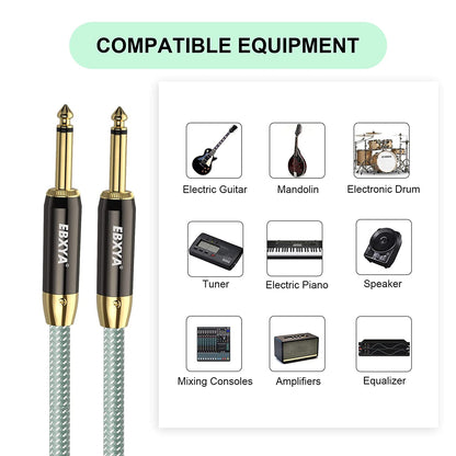 EBXYA Guitar Cable , 1/4 Inch TS Instrument Cable Green, Professional Electric Instrument Cable Bass AMP Cord for Electric Guitar, Bass, Electric Mandolin, Pro Audio