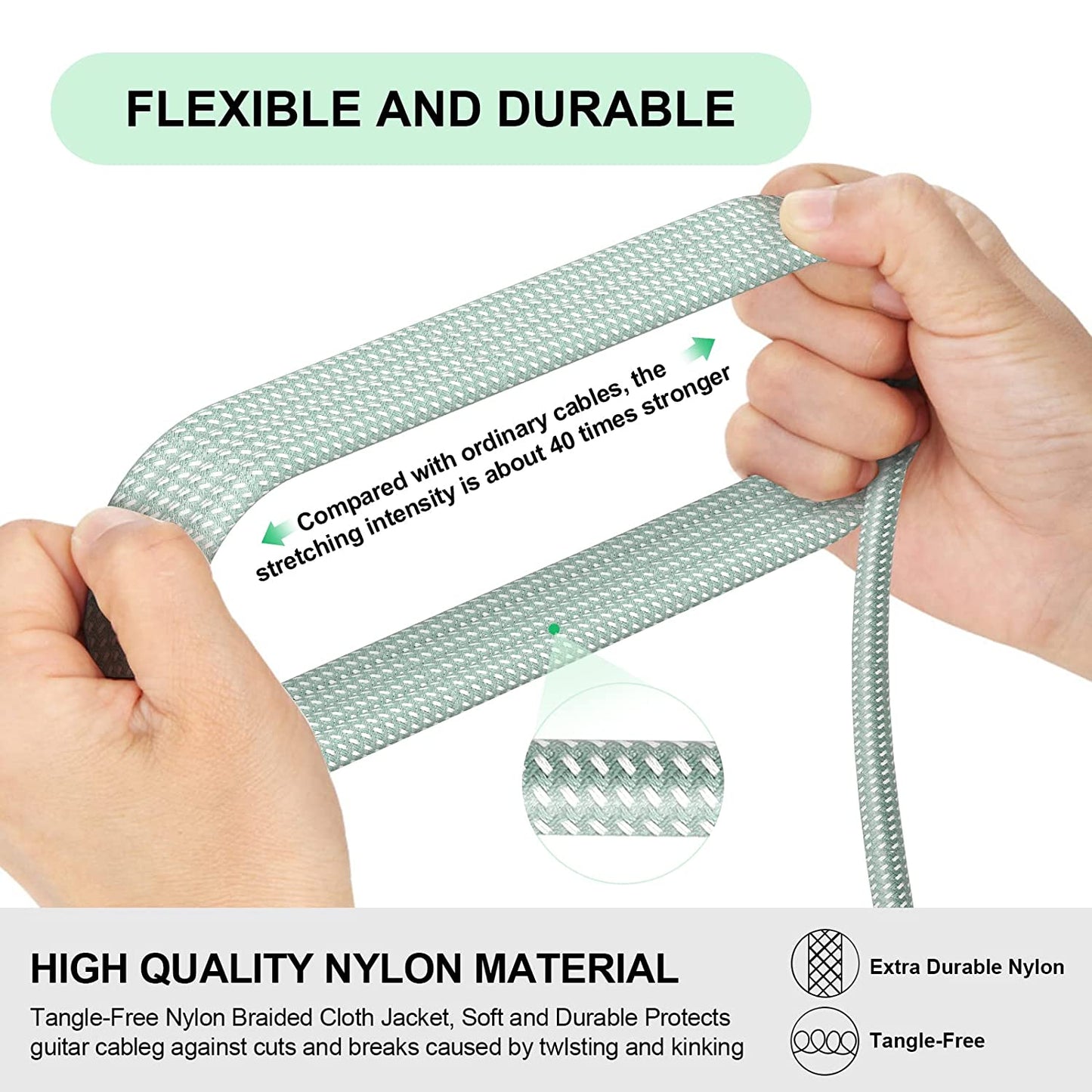 EBXYA Guitar Cable , 1/4 Inch TS Instrument Cable Green, Professional Electric Instrument Cable Bass AMP Cord for Electric Guitar, Bass, Electric Mandolin, Pro Audio