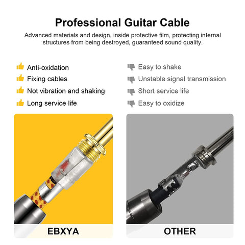 EBXYA Guitar Cable 2 Pack, 1/4 Inch TS Instrument Cable Yellow, Professional Electric Instrument Cable Bass AMP Cord for Electric Guitar, Bass, Electric Mandolin, Pro Audio