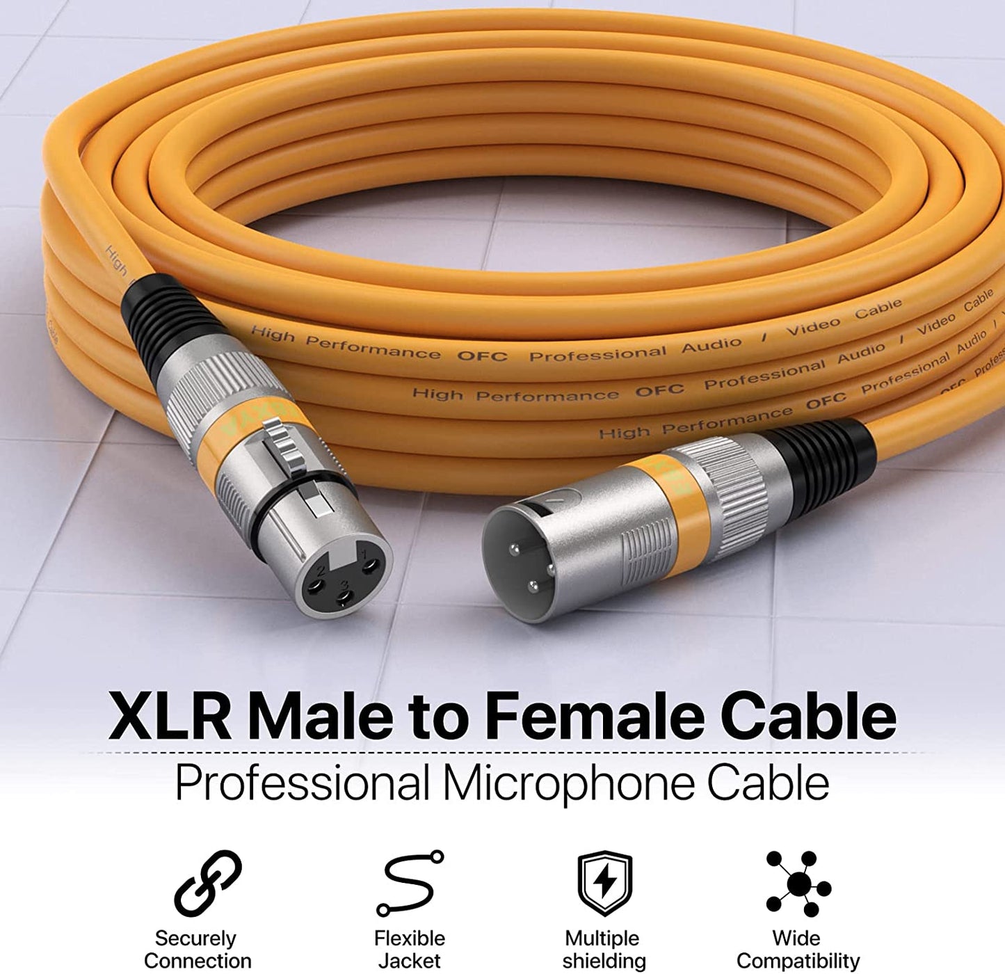 EBXYA XLR Cable（50ft - DMX Cable with 3 Pins Balanced Shielded XLR Male to Female Mic Cable Cords