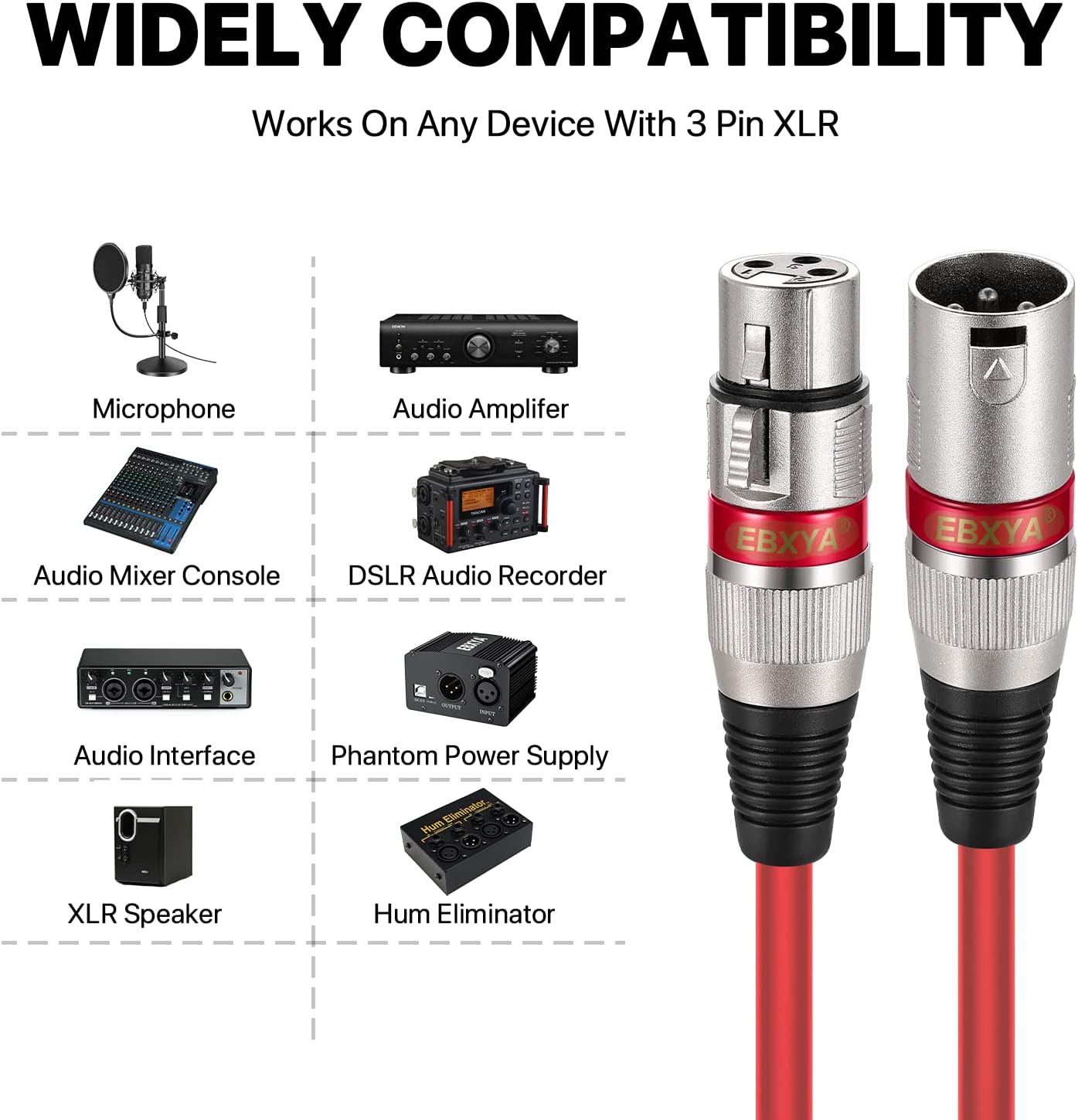 EBXYA XLR Cable（50ft - DMX Cable with 3 Pins Balanced Shielded XLR Male to Female Mic Cable Cords