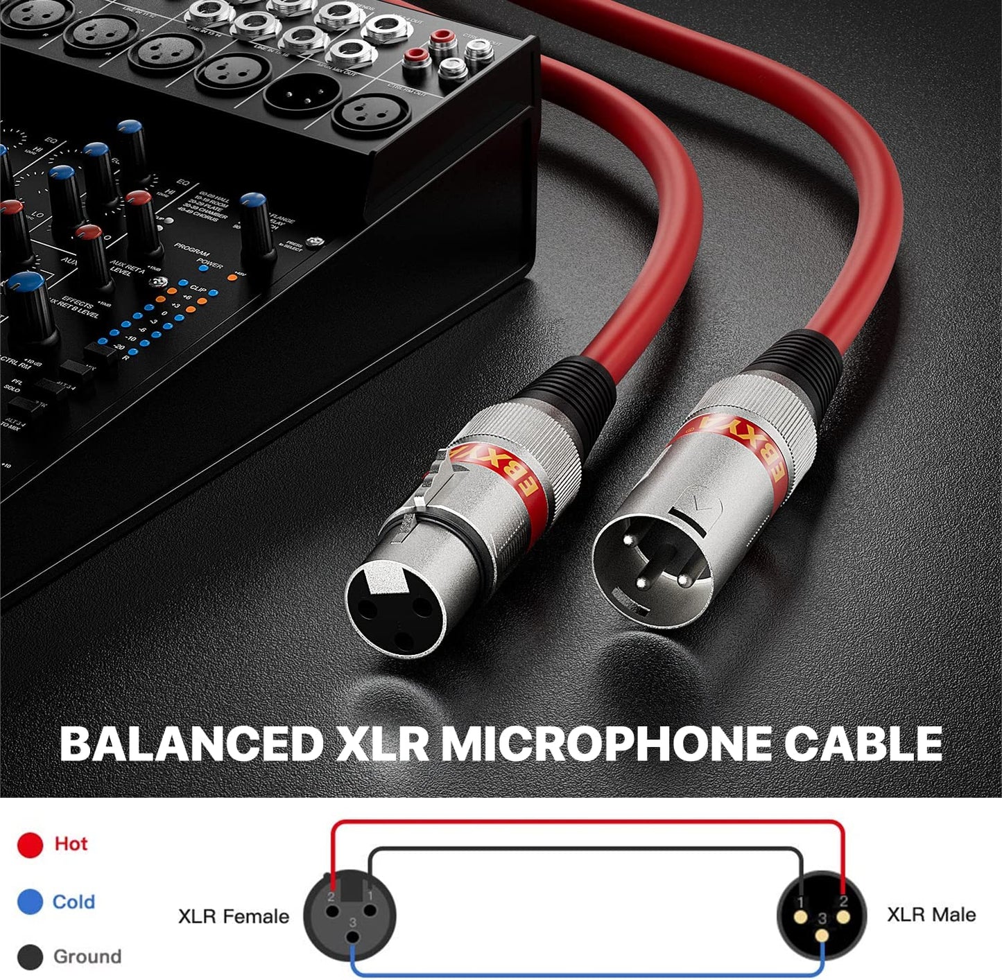 EBXYA XLR Cable（50ft - DMX Cable with 3 Pins Balanced Shielded XLR Male to Female Mic Cable Cords
