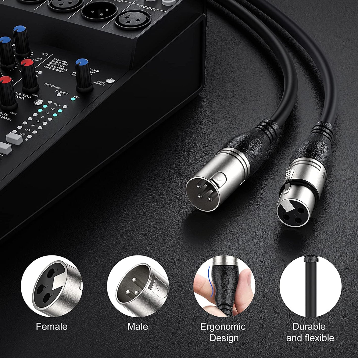 EBXYA XLR Cable  - Premium Balanced Microphone Cable with 3-Pin XLR Male to Female Mic Speaker Cable,