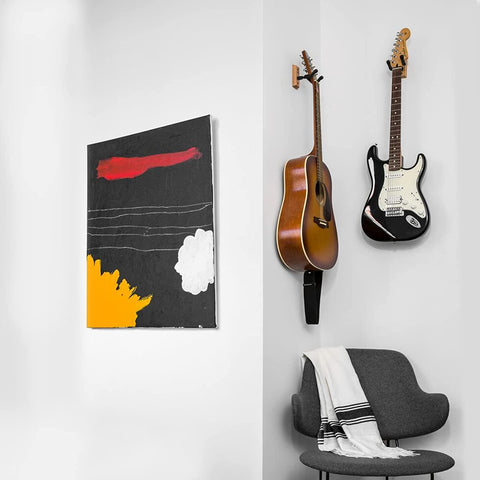 EBXYA Guitar Wall Mount, 2 Pack Guitar Wall Hangers, Hardwood Guitar Holder, Adjustable Guitar Hook & Screws, Electric Guitar Wall Mount Acoustic Guitar Wall Hanger for Bass, Mandolin, Banjo