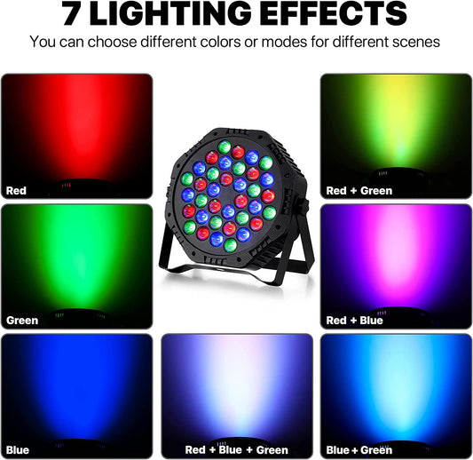 EBXYA Stage Lights, 36 LED Party Par Lights with Sound Activated Remote and DMX Control, Multiple RGB Lighting Effects DJ Lights for Christmas,Wedding, Disco, Dance Party, Club